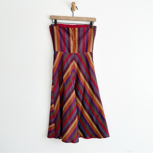 Lynn Lugo Silk Dress Striped Strapless Multicolor Party Wedding Women's Size 2 - Picture 3 of 11